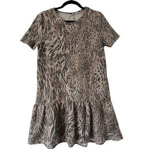 Zara Soft Touch Cheetah Print Knee Length Flounce Dress Size Large